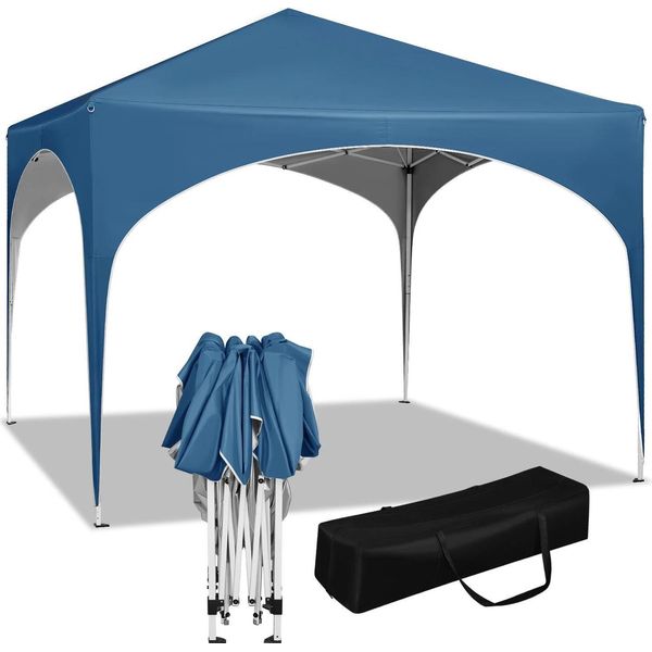 Gazebo Pieghevole Partyzelt - Pop-Up 3 X 3 M - Tetto Semicircolare - Oxford 210D Impermeabile Con Rivestimento Argentato - Regolabile In Altezza Da 250 A 258 Cm - Struttura In Acciaio - Blu-image