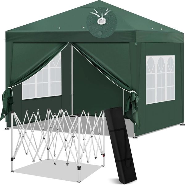 Gazebo Pieghevole Per Feste - Gazebo Da Giardino 3X3 M - 210D Oxford Con Rivestimento Argentato - Impermeabile - Pop-Up - Pieghevole - Pareti Laterali - Blu-image