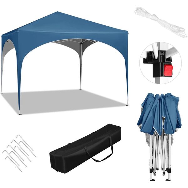 Gazebo Da Giardino - Tenda Da Festa Pop-Up 3X3 M - Impermeabile - Tetto A Semicerchio - Tessuto Oxford - Per Giardino/Feste/Mercato - Blu-image