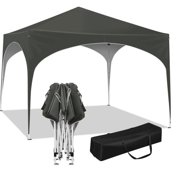Gazebo Pieghevole 3X3 M - Tenda Da Giardino Pop-Up - Telaio In Acciaio - 210D Oxford Con Rivestimento Argentato - Impermeabile - Regolabile In Altezza 250/254/258 Cm - Tetto Semicircolare - Grigio Chiaro-image