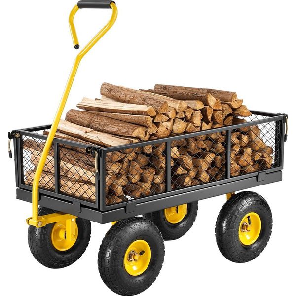 Carrello A Mano Vevor 226,80 Kg, Carrello Da Trasporto, Carrello Da Giardino, Carrello Porta Attrezzi, Carrello A Mano Con Grandi Pneumatici All-Terrain, Pannelli Laterali Rimovibili In Materiale Reticolare E Maniglia Girevole A 180°, Giallo/Nero-image