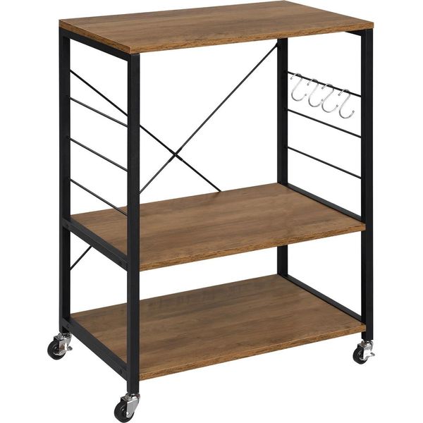 Carrello Di Servizio Con Rotelle - Scaffale Da Cucina/Supporto Per Microonde - 3 Ripiani - 4 Ganci - 4 Rotelle - Pannello Truciolare E1 E Struttura In Metallo - 60X40X82,5 Cm - Lavanda-image