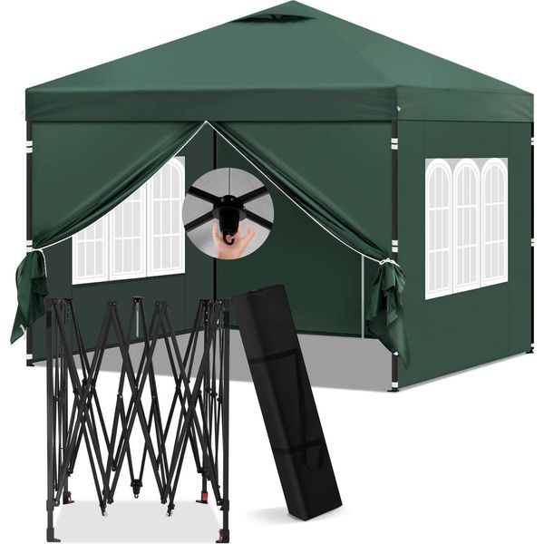 Gazebo Pieghevole - Tenda Da Festa - Impermeabile - Con Pareti Laterali - Regolabile In Altezza - Protezione Uv - 210D Oxford Con Rivestimento Argentato - 300×278×300 Cm - Verde-image