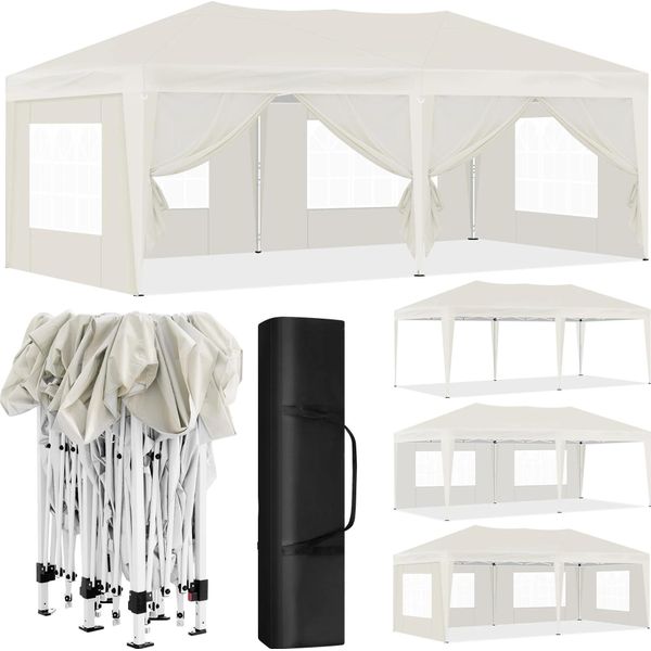 Gazebo Da Giardino - Gazebo Pieghevole Pop-Up Tenda Da Festa - Impermeabile - Resistente Al Vento - Protezione Uv - Tessuto Oxford - Beige-image