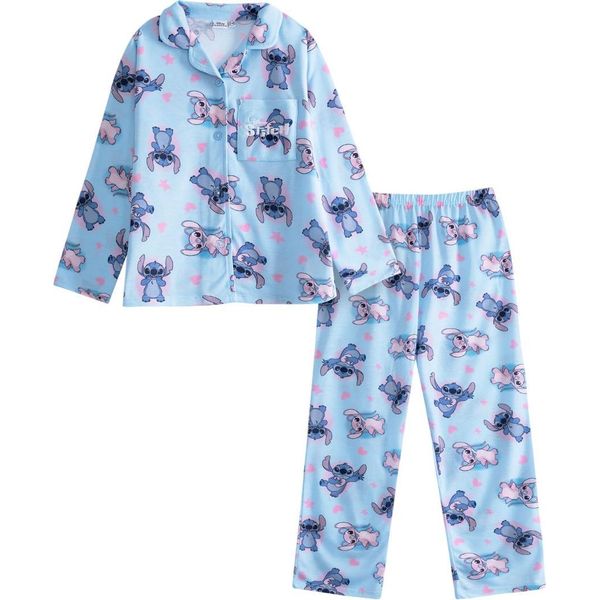 Lilo & Stitch - Pigiama Con Pantaloni Lunghi Per Bambine, Maniche Lunghe NS9657 (128) (Blu)-image