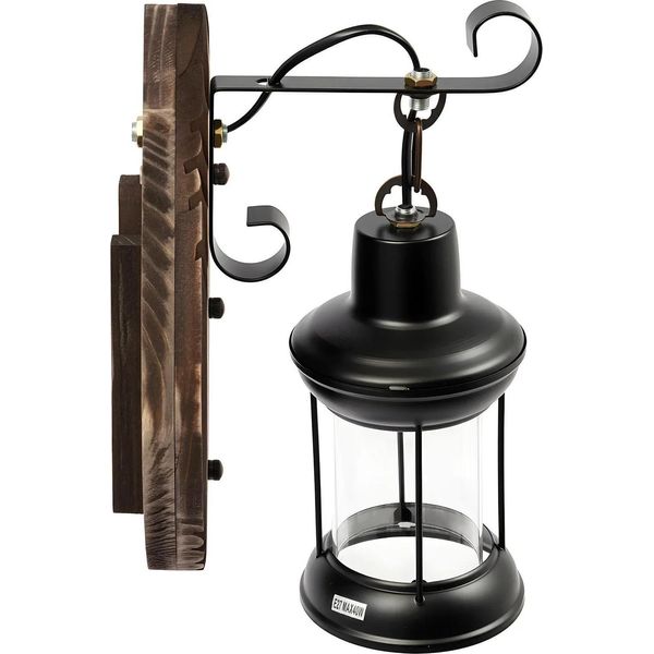Lampada Da Parete - Lampada Da Parete Retrò - 220 V Ca - 14×31 Cm - Ferro/Legno/Vetro - Non Dimmerabile - Senza Lampadina - Per Interni - Nero-image