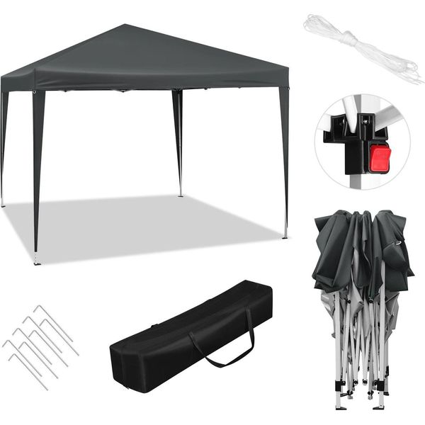 Gazebo Pieghevole Pop-Up - Tenda Da Festa 3X3 M - Impermeabile, Rivestimento Inpoliuretano210D Oxford - Telaio In Ferro Regolabile In Altezza - Pieghevole - Protezione Solare - Antracite-image