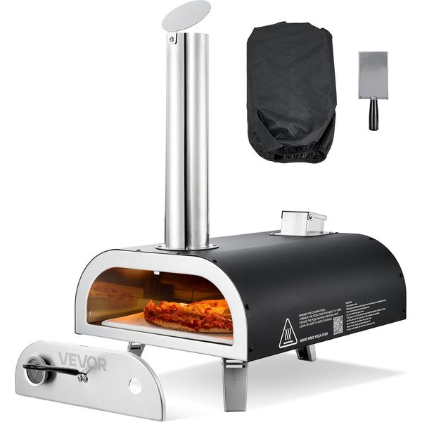 Vevor Forno Per Pizza Da Esterno Forno Per Pizza A Pellet Da 12 Pollici Con Termometro Integrato (Max. 540 °C) & Paletta & Borsa Per Il Trasporto, Forno Per Pizza Portatile Per Giardino E Campeggio, Argento-image