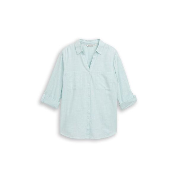 Tom Tailor Damen Plus Size - Bluse Mit Brusttaschen, Blau, Uni, Gr. 48-image