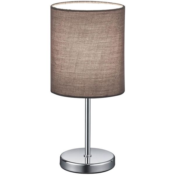Reality Leuchten Tischleuchte "Jerry", Grau (Chromfarben), 1, Ø 13Cm H: 28,5Cm, 2 Stk., Leuchten, 2Er-Set Tischlampe 28Cm, Ø 13Cm, Stoffschirm In Grau, Schnurschalter, Tischleuchte-image