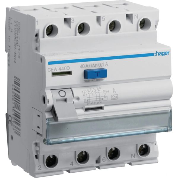Interruttore Differenziale Hager, 4P, 6 Ka, 40 A, 100 Ma, Tipo A-image