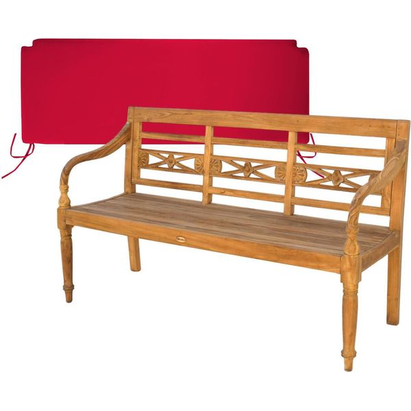 Panchina Da Giardino Teako Design Aoste In Teak - Panchina In Legno Massiccio Resistente Alle Intemperie Con Schienale Floreale (150 Cm, Rosso)-image