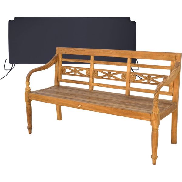 Panchina Da Giardino Teako Design Aoste In Teak - Panchina In Legno Massiccio Resistente Alle Intemperie Con Schienale Floreale (150 Cm, Nero)-image