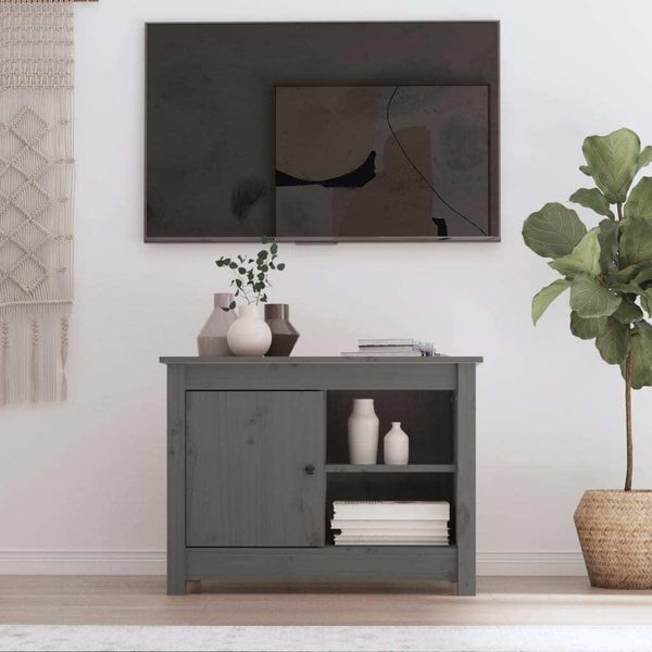 The Living Store Mobile Tv Grigio 70X36,5X52 Cm In Legno Di Pino Massiccio-image