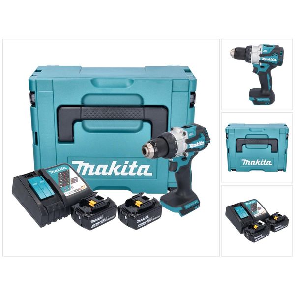 Makita Dhp 489 Rtj 18 V 73 Nm Trapano Avvitatore A Percussione A Batteria Senza Spazzole + 2 Batterie Da 5,0 Ah + Caricabatterie + Makpac-image