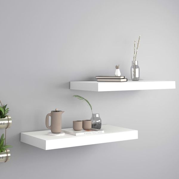 The Living Store Mensole Sospese 2 Pz. Mdf Bianco 50X23X3,8 Cm-image