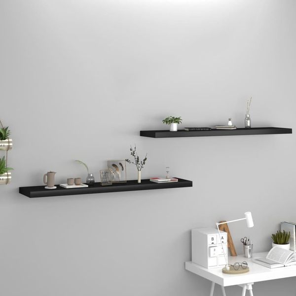 The Living Store Mensole Galleggianti 2 Pezzi Nero 120X23,5X3,8 Cm Mdf-image