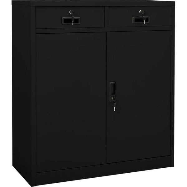The Living Store Armadio Da Ufficio Nero 90X40X102 Cm In Acciaio-image