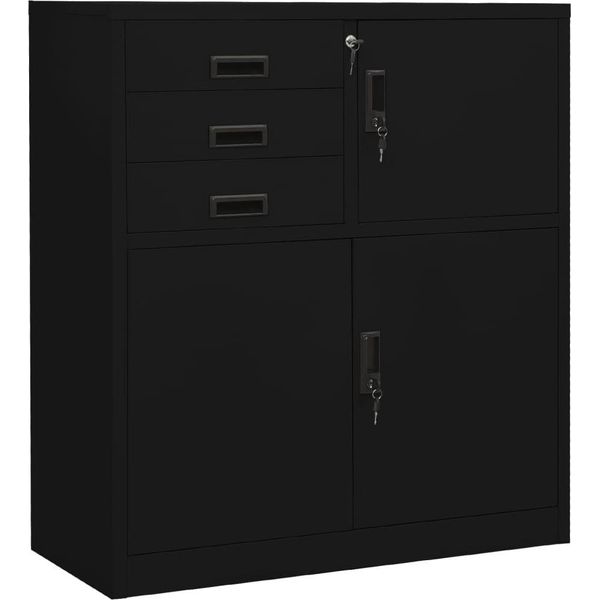 The Living Store Armadio Da Ufficio Nero 90X40X102 Cm In Acciaio-image