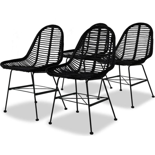 The Living Store Sedie Da Pranzo 4 Pz. Rattan Naturale Nero-image
