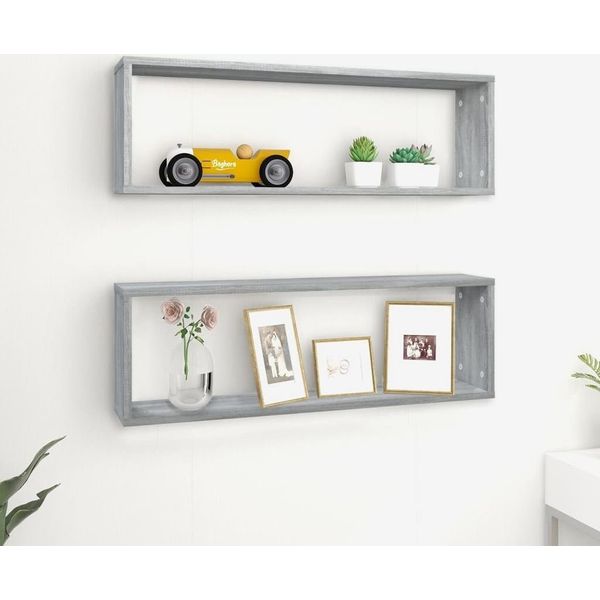 Vidaxl Mensole Da Parete 2 Pz. Grigio Sonoma 80X15X26,5 Cm Materiale A Base Di Legno - Mensola A Muro - Mensola A Cubo - Mensola Galleggiante-image