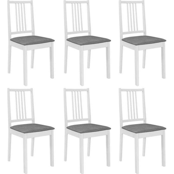The Living Store Sedie Da Pranzo Con Cuscini 6 Pz. Legno Massiccio Bianco-image