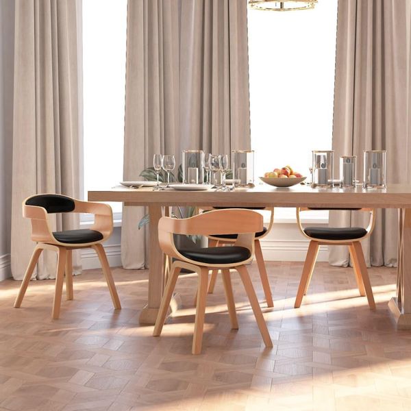 The Living Store Sedie Da Pranzo 4 Pezzi In Legno Curvato Nero E Similcuoio-image