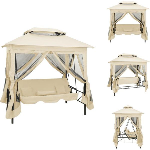 Vidaxl Pavilion Panchina Trasformabile Per Altalena Bianco Crema - Hollywood Swings-image