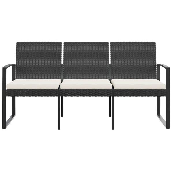 Vidaxl Panca Da Giardino A 3 Posti Con Cuscini In Pp Rattan Nero - Panche Da Giardino-image