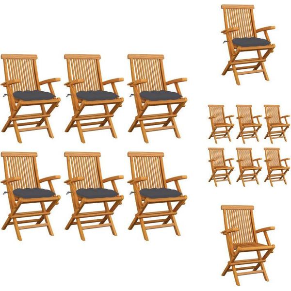 Vidaxl Sedie Da Giardino Con Cuscini Antracite 6 Pz. Legno Massiccio Teak - Sedie Da Giardino-image