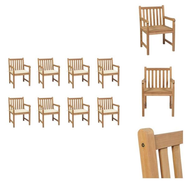 Vidaxl Sedie Da Giardino 8 Pezzi Con Cuscini Crema In Legno Massiccio Teak - Sedie Da Giardino-image