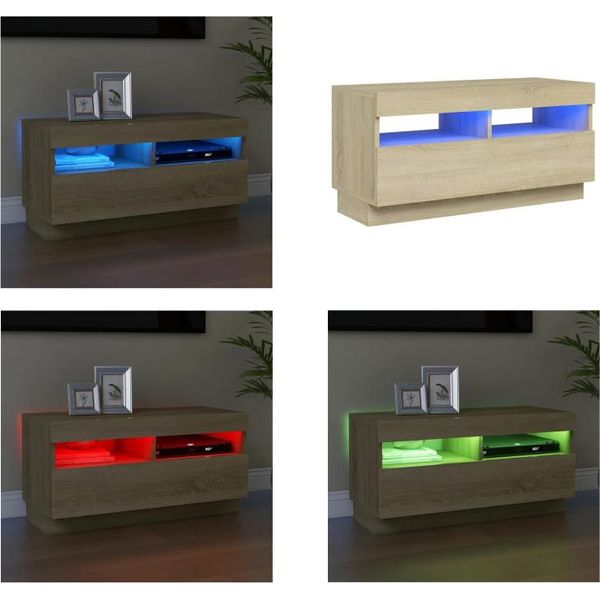 Vidaxl Mobile Tv Con Luci Led Rovere Sonoma 80X35X40 Cm - Mobile Tv - Mobile Tv - Mobile Tv Con Led - Mobili Tv-image