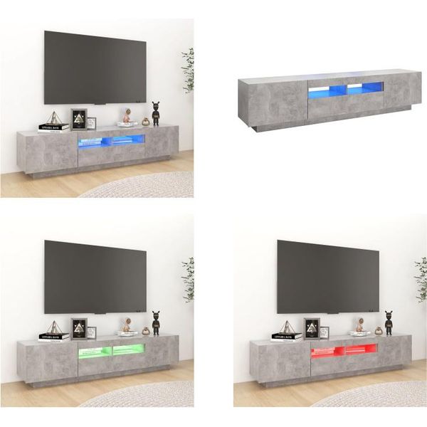 Mobile Tv Vidaxl Con Luci Led Grigio Cemento 180X35X40 Cm - Mobile Tv - Mobile Tv - Mobile Tv Con Luce Led - Mobile Tv Con Luci Led-image