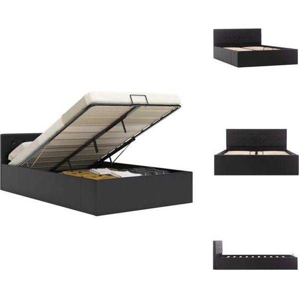 Vidaxl Letto Contenitore Idraulico In Pelle Finta Nero 120×200 Cm - Letti E Strutture Letto-image