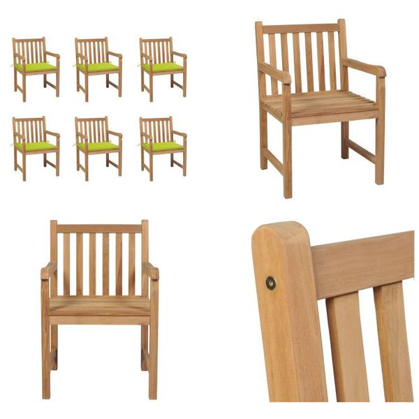 Vidaxl Sedie Da Giardino 6 Pz. Con Cuscini Verde Chiaro Legno Massello Teak - Sedia Da Giardino - Sedie Da Giardino - Poltrona Da Giardino - Sedia In Legno-image