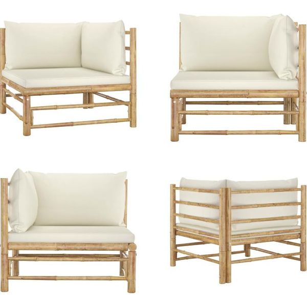 Vidaxl Divano Angolare Da Giardino Con Cuscino Crema Bianco Bambù - Divano Angolare - Divani Angolari - Divani Da Esterno - Divani Da Esterno - Divani Da Esterno-image