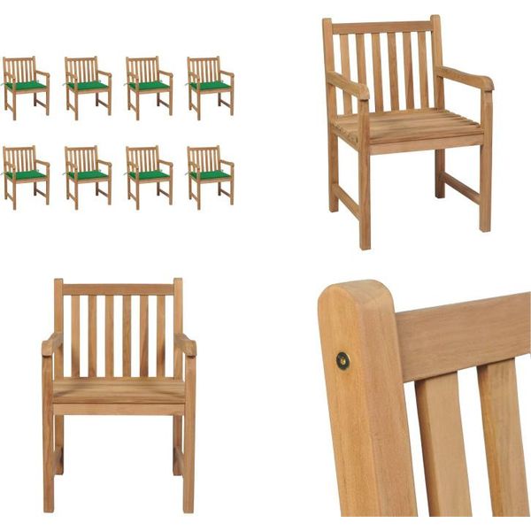 Vidaxl Sedie Da Giardino 8 Pz. Con Cuscini Verdi Legno Massello Di Teak - Sedia Da Giardino - Sedie Da Giardino - Poltrona Da Giardino - Sedia In Legno-image