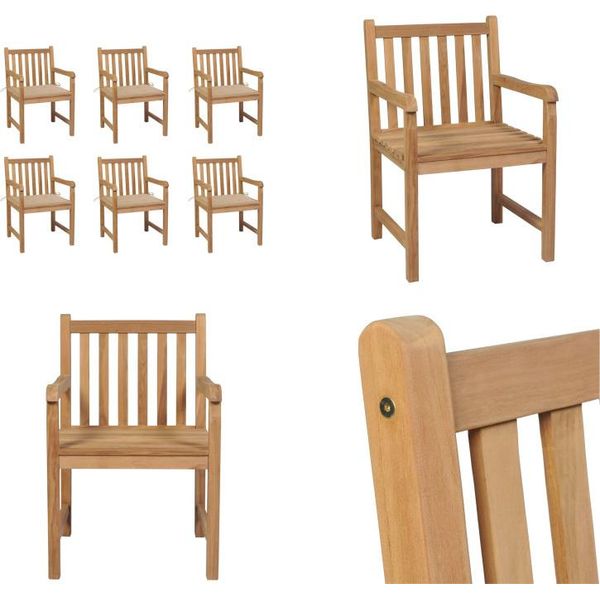 Vidaxl Sedie Da Giardino 6 Pz. Con Cuscini Beige Legno Massello Di Teak - Sedia Da Giardino - Sedie Da Giardino - Poltrona Da Giardino - Sedia In Legno-image