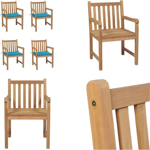 Vidaxl Sedie Da Giardino 4 Pz. Con Cuscini Blu Legno Massello Teak - Sedia Da Giardino - Sedie Da Giardino - Poltrona Da Giardino - Sedia In Legno-image