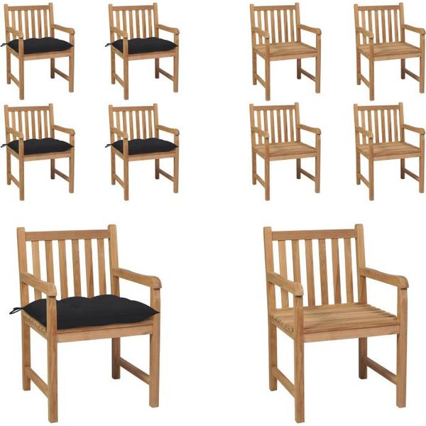 Vidaxl Sedie Da Giardino 4 Pz. Con Cuscini Neri Legno Massello Di Teak - Sedia Da Giardino - Sedie Da Giardino - Poltrona Da Giardino - Sedia In Legno-image
