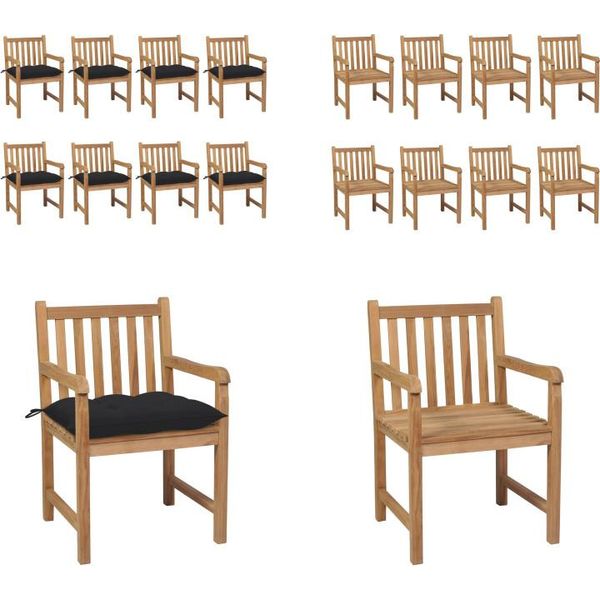 Vidaxl Sedie Da Giardino 8 Pz. Con Cuscini Neri Legno Massello Di Teak - Sedia Da Giardino - Sedie Da Giardino - Poltrona Da Giardino - Sedia In Legno-image