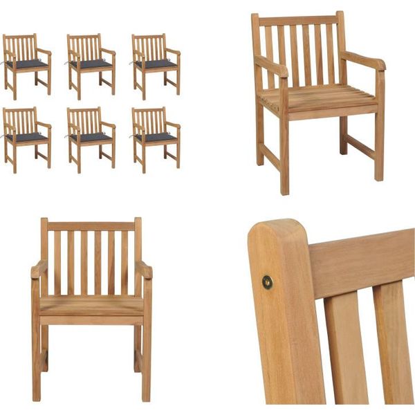 Vidaxl Sedie Da Giardino 6 Pezzi Con Cuscini Antracite In Legno Massiccio Di Teak - Sedia Da Giardino - Sedie Da Giardino - Poltrona Da Giardino - Sedia Di Legno-image