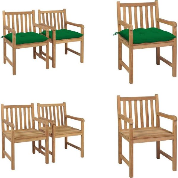 Vidaxl Sedie Da Giardino 2 Pezzi Con Cuscini Verdi In Legno Massiccio Teak - Sedia Da Giardino - Sedie Da Giardino - Poltrona Da Giardino - Sedia Di Legno-image