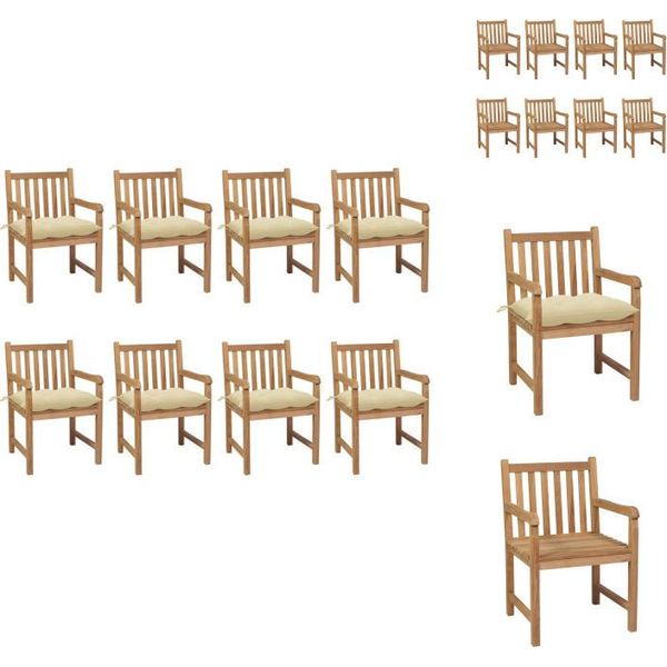 Vidaxl Sedie Da Giardino 8 Pezzi Con Cuscini Bianco Crema In Teak Massiccio - Sedie Da Giardino-image