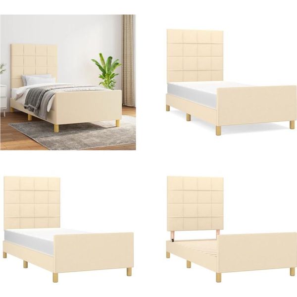Vidaxl Struttura Letto Con Testiera In Tessuto Panna 90X200 Cm - Struttura Letto Con Testiera - Struttura Letto Con Testiera - Struttura Letto - Letto Con Testiera-image