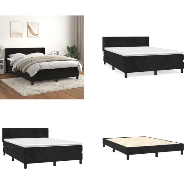 Vidaxl Letto Boxspring Con Materasso Nero 140X190 Cm In Velluto - Letto Boxspring - Boxspringbetten - Bett - SchlafzimmermöBel-image