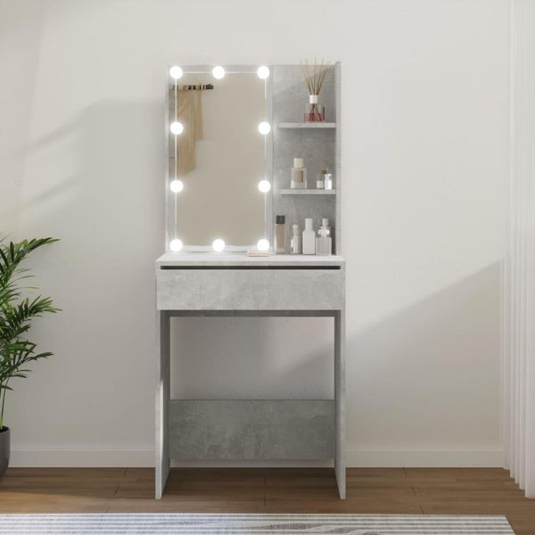 The Living Store Comodino Con Led In Cemento Grigio 60X40X140 Cm-image