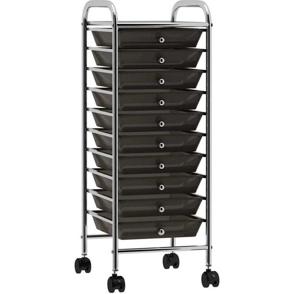The Living Store Carrello A Cassetti Con 10 Cassetti In Plastica Nera-image