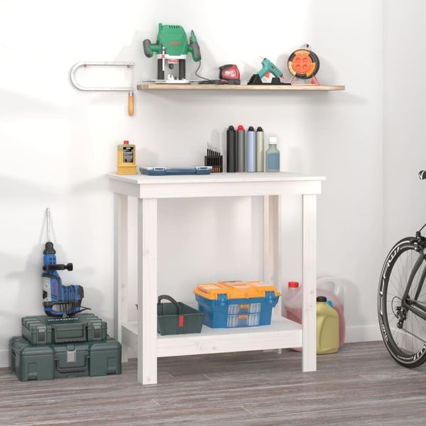 The Living Store Banco Da Lavoro Bianco 80X50X80 Cm In Legno Di Pino Massiccio-image