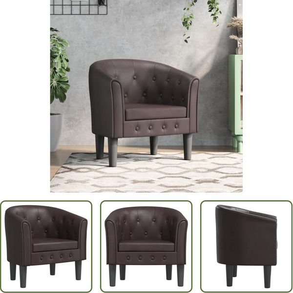 The Living Store Sedia Club In Pelle Finta Marrone-image